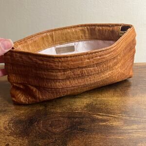 Lauren Merkin Clutch Brown Leather Pleated Hinged Bohemian Bag Designer Pleated